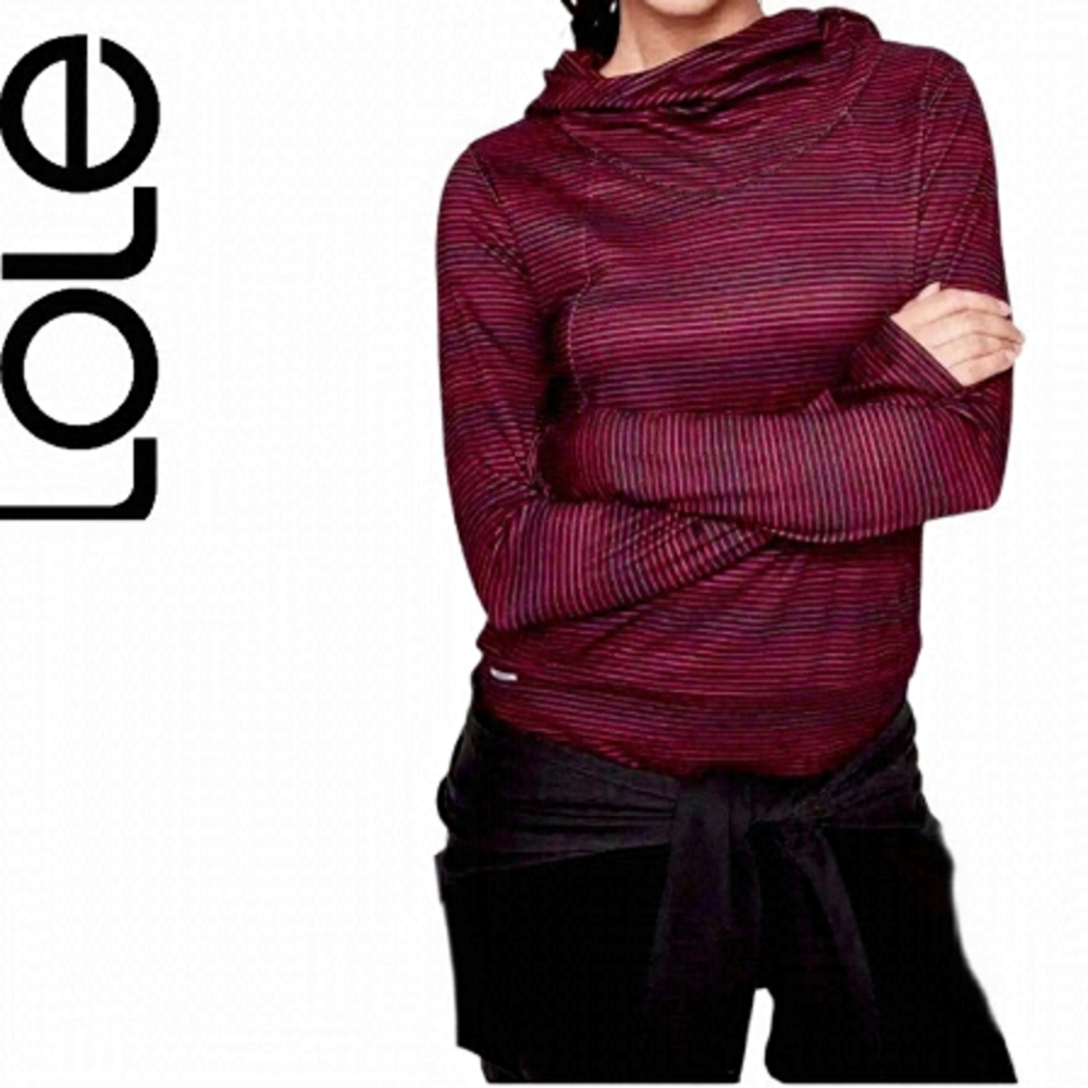 LOLE Purple and Navy Striped Esma Funnel Neck Athletic Hoodie Size M